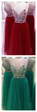 Chic Prom Dresses Spaghetti Straps A-line Rhinestone Long Red Tulle Prom Dress JKL763|Annapromdress
