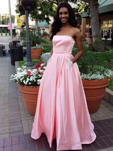 Long Prom Dresses Strapless A-line Rhinestone Long Satin Simple Prom Dress JKL764|Annapromdress