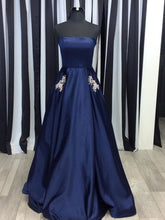 Long Prom Dresses Strapless A-line Rhinestone Long Satin Simple Prom Dress JKL764|Annapromdress