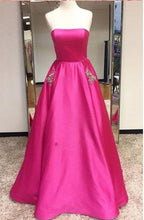 Long Prom Dresses Strapless A-line Rhinestone Long Satin Simple Prom Dress JKL764|Annapromdress