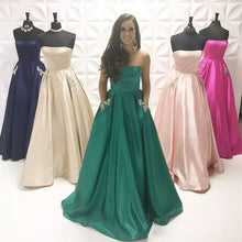 Long Prom Dresses Strapless A-line Rhinestone Long Satin Simple Prom Dress JKL764|Annapromdress