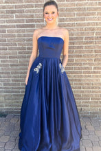 Long Prom Dresses Strapless A-line Rhinestone Long Satin Simple Prom Dress JKL764|Annapromdress