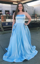 Long Prom Dresses Strapless A-line Rhinestone Long Satin Simple Prom Dress JKL764|Annapromdress