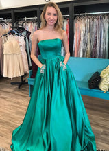 Long Prom Dresses Strapless A-line Rhinestone Long Satin Simple Prom Dress JKL764|Annapromdress