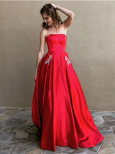 Long Prom Dresses Strapless A-line Rhinestone Long Satin Simple Prom Dress JKL764|Annapromdress
