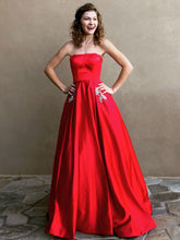 Long Prom Dresses Strapless A-line Rhinestone Long Satin Simple Prom Dress JKL764|Annapromdress