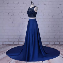 Two Piece Prom Dresses Scoop Beading A-line Sweep Train Long Prom Dress JKL766
