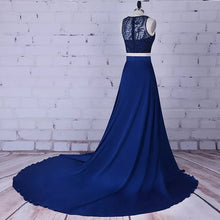 Two Piece Prom Dresses Scoop Beading A-line Sweep Train Long Prom Dress JKL766