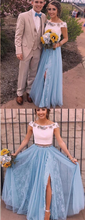 Two Piece Prom Dresses Off-the-shoulder A-line Rhinestone Slit Lace Prom Dress JKL772|Annapromdress