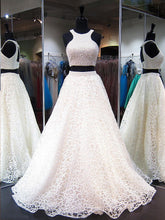 Two Piece Prom Dresses Scoop A-line Sexy Long Beading Lace Prom Dress JKL774