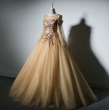 Ball Gown Prom Dresses Scoop Sexy Embroidery Long Tulle Prom Dress JKL775