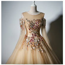 Ball Gown Prom Dresses Scoop Sexy Embroidery Long Tulle Prom Dress JKL775