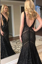 Black Prom Dresses V-neck Sequins Backless Long Prom Dress Sexy Evening Dress JKL778|Annapromdress