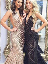 Black Prom Dresses V-neck Sequins Backless Long Prom Dress Sexy Evening Dress JKL778|Annapromdress