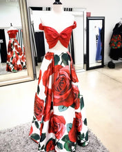 Two Piece Prom Dresses Floral Print Long Red Prom Dress Sexy Evening Dress JKL781|Annapromdress