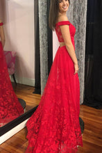 Red Prom Dresses Off-the-shoulder Sheath Lace Long Slit Prom Dress JKL786|Annapromdress