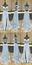 Prom Dresses Off-the-shoulder Sheath Lace Long Slit Prom Dress JKL786|Annapromdress