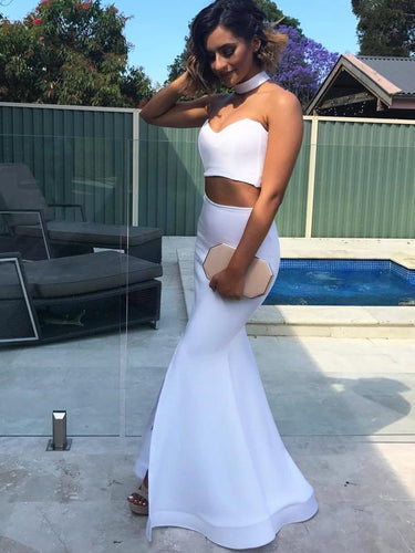 Two Piece Prom Dresses Sweetheart Sexy Long White Mermaid Prom Dress JKL792|Annapromdress
