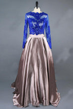 Two Piece Prom Dresses Scoop Sweep Train Ball Gown Satin Long Prom Dress JKL798|Annapromdress