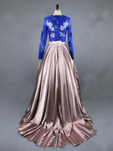 Two Piece Prom Dresses Scoop Sweep Train Ball Gown Satin Long Prom Dress JKL798|Annapromdress
