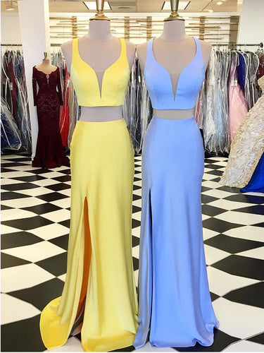 Two Piece Prom Dresses Straps Shealth Sexy Simple Long Prom Dress JKL811|Annapromdress
