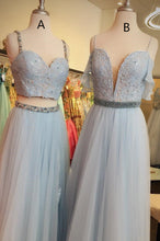 Two Piece Prom Dresses Spaghetti Straps Sexy Lace Long A Line Prom Dress JKL813|Annapromdress