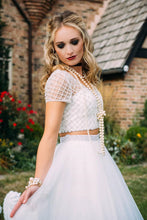 Two Piece Prom Dresses V-neck Floor-length Sexy Long Beading Ivory Prom Dress JKL814|Annapromdress