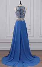 Two Piece Prom Dresses Scoop Sweep Train A Line Rhinestone Long Prom Dress JKL819|Annapromdress