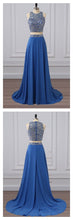 Two Piece Prom Dresses Scoop Sweep Train A Line Rhinestone Long Prom Dress JKL819|Annapromdress