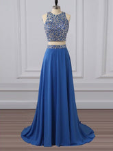 Two Piece Prom Dresses Scoop Sweep Train A Line Rhinestone Long Prom Dress JKL819|Annapromdress