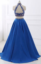 Two Piece Prom Dresses High Neck Rhinestone Satin Long Prom Dress JKL820|Annapromdress