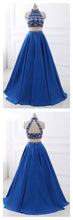 Two Piece Prom Dresses High Neck Rhinestone Satin Long Prom Dress JKL820|Annapromdress