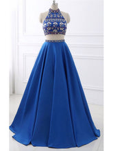 Two Piece Prom Dresses High Neck Rhinestone Satin Long Prom Dress JKL820|Annapromdress