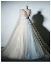 Ball Gown Prom Dresses V-neck Appliques Fairy Dress Long Prom Dress JKL822|Annapromdress