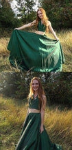 Two Piece Prom Dresses Halter Dark Green Sexy Simple Long Prom Dress JKL824|Annapromdress
