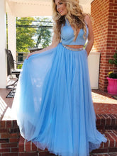 Two Piece Prom Dresses High Neck Sexy Rhinestone Long A Line Prom Dress JKL826|Annapromdress