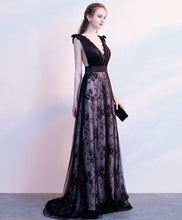 Black Prom Dresses V-neck Floor-length Sexy Long Lace Prom Dress JKL830|Annapromdress
