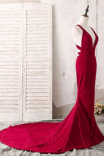 Burgundy Prom Dresses Trumpet/Mermaid V-neck Sexy Prom Dress Long Evening Dress JKL831|Annapromdress
