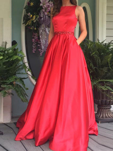 Beautiful Prom Dresses Bateau Beading Floor-length A Line Long Prom Dress JKL834|Annapromdress