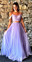 Two Piece Prom Dresses Spaghetti Straps A Line Long Sparkly Prom Dress JKL835|Annapromdress