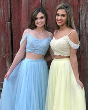 Two Piece Prom Dresses Spaghetti Straps A Line Long Sparkly Prom Dress JKL835|Annapromdress