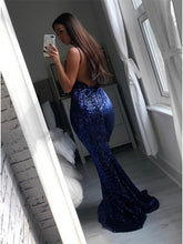 Backless Prom Dresses V-neck Sequins Short Train Mermaid Prom Dress JKL838|Annapromdress