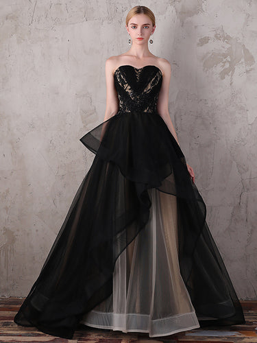 Black Prom Dresses Sweetheart Ball Gown Sweep Train Sexy Long Prom Dress JKL840|Annapromdress