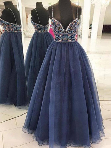 Beautiful Prom Dresses A-line Spaghetti Straps Rhinestone Long Prom Dress JKL841|Annapromdress