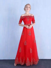 Red Prom Dresses Off-the-shoulder Floor-length Appliques Sexy Prom Dress JKL846|Annapromdress