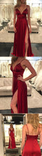 Burgundy Prom Dresses Spaghetti Straps Floor-length Slit Long Cheap Prom Dress JKL848|Annapromdress