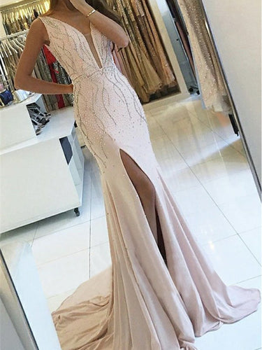 Mermaid Prom Dresses Straps Beading Sparkly Pink Prom Dress Long Evening Dress JKL851|Annapromdress