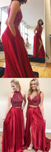 Two Piece Prom Dresses High Neck A-line Rhinestone Long Chic Prom Dress JKL855|Annapromdress