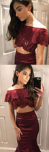 Two Piece Prom Dresses Mermaid Off-the-shoulder Lace Burgundy Prom Dress JKL857|Annapromdress