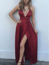 Burgundy Prom Dresses Spaghetti Straps Slit Long Cheap Prom Dress JKL861|Annapromdress
